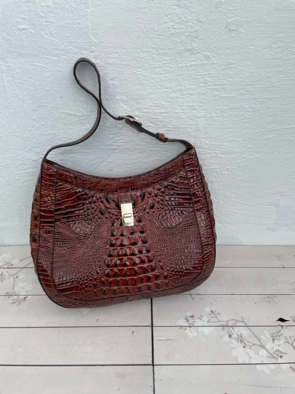 Brahmin Burnt Sienna Croc-Embossed Leather Hobo